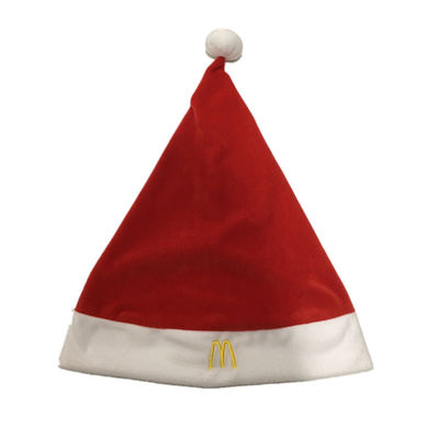 0.4M 15.75in หมวกซานต้ากำมะหยี่สีแดงและหมวกคริสต์มาสสีขาวพร้อมโลโก้ McDonald