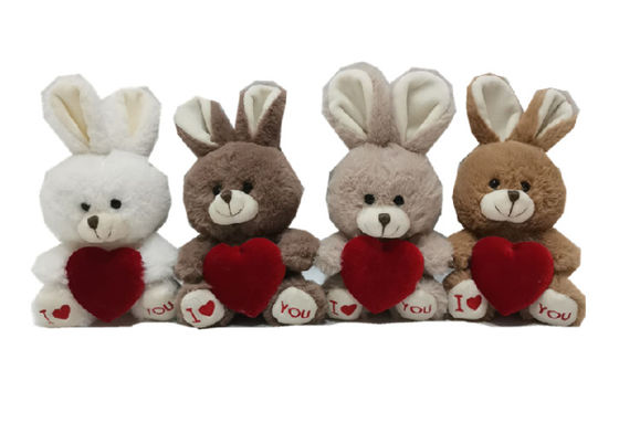 ของเล่นตุ๊กตาวันวาเลนไทน์ Tie Dye Soft 4 CLR Rabbits With Red Heart