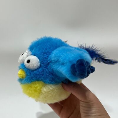 Blue Chubby Bird Plush Toy with Sound Squeeze to Chirp Funny Stuffed Bird Interactive Stress Relief Toy