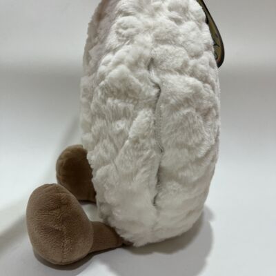 Breathing Light Sleep Soothing Moon Plush Toy White Curly Fur Smiling Pillow Baby Sleep Aid