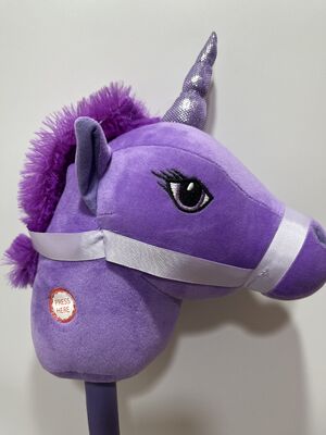 Singing Unicorn Stick Plush Toy Purple and Pink Options Riding Stick Horse Kids Sound Making Wooden Stick
