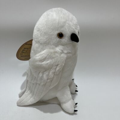 Cute Head-Tilted White Owl Plush Toy Realistic Snowy Owl Design Lifelike Amber Eyes Fluffy Feathers Standable